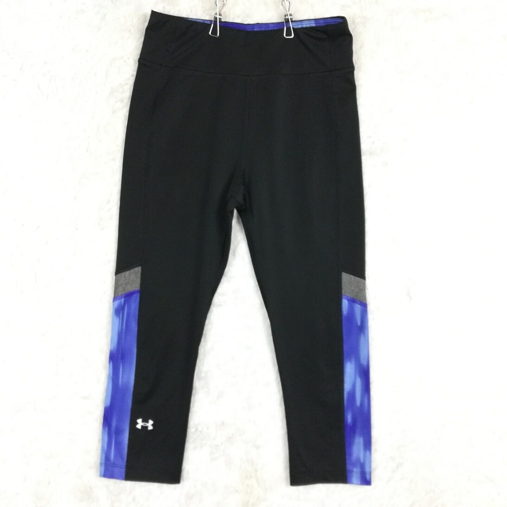 Under Armour Womens Pants Legging 7/8 Capri Compression Black Blue Pull On S